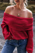 'Zenithra' Knit Off Shoulder Red Sweater - Celes Fashion